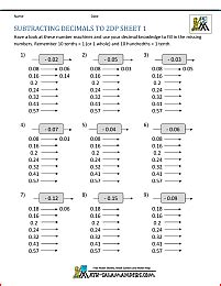 math worksheets decimals subtraction