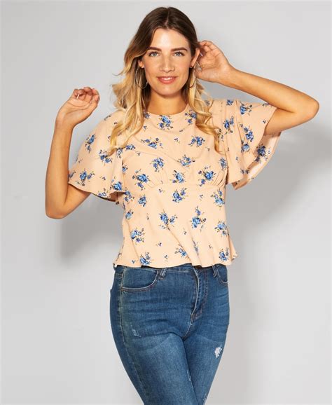 Blouses Flared Sleeve Floral Print Top Krisp