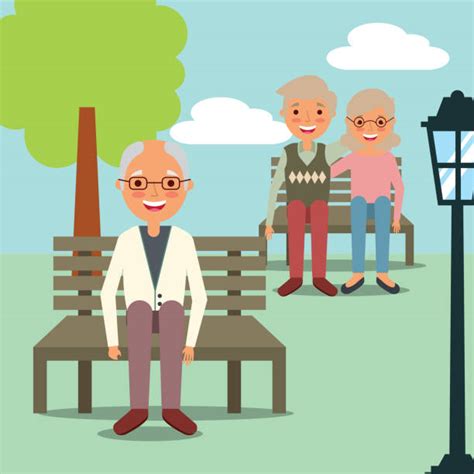Cartoon Of A Two Older People Sitting Bench Illustrations Royalty Free Vector Graphics And Clip