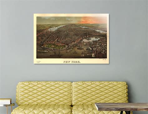 Vintage Pictorial Map Of New York City 1873 Aluminum Print By Adam