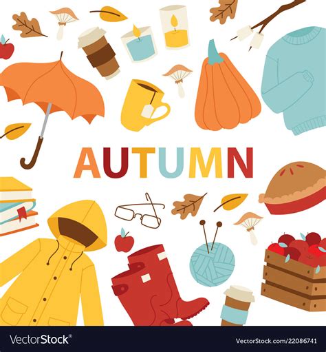 Autumn Symbols Banner Items Card With Clothes Vector Image