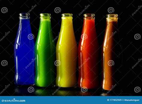 Colorful Glass Bottles On Black Background Stock Image Image Of