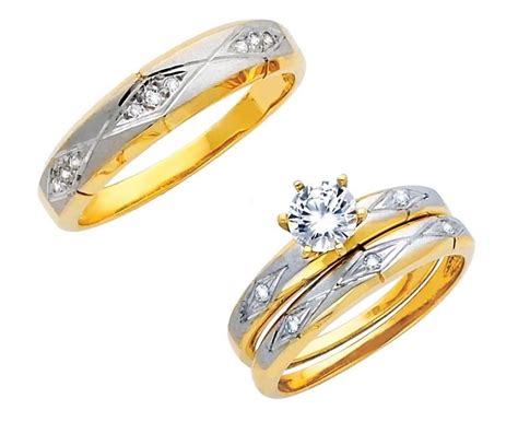 14k two tone gold round cut simulated diamond trio wedding band bridal ring set ebay
