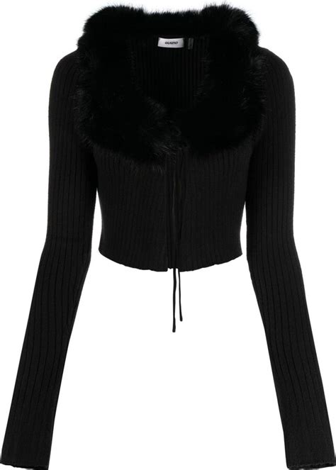 danielle guizio black faux fur trim cropped cardigan shopstyle