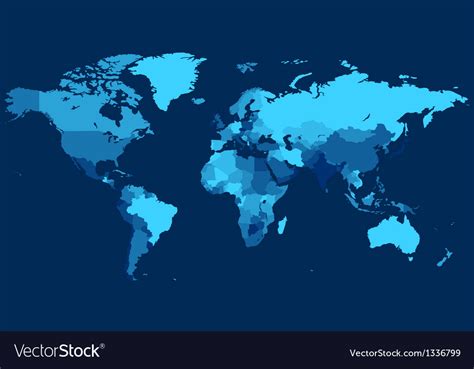 World Map With Countries On Blue Background Vector Image