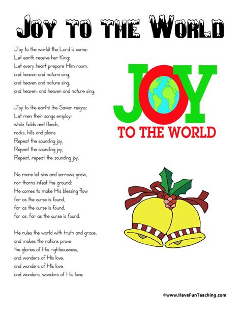 Joy To The World Lyrics Joy To The World Lyrics Have Fun Teaching
