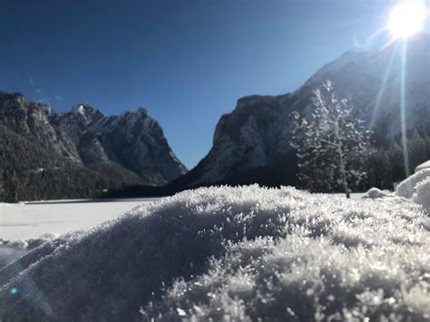 Winter Walk Around The Toblachdobbiaco Lake South Tyrol