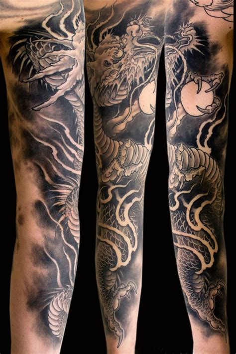 Black And Grey Dragons Japanese Sleeve Tattoo Slave To The Needle