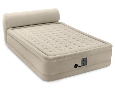 Air mattress features an insulated sleeping bag with an attached cover that slips neatly over an inflatable pad; Queen Inflatable Air Mattress Headboard Built in Pump Blow ...