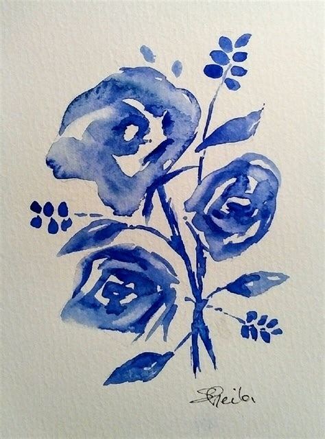 Original Watercolour By Sheila Romard Blue Flowers Original Watercolor