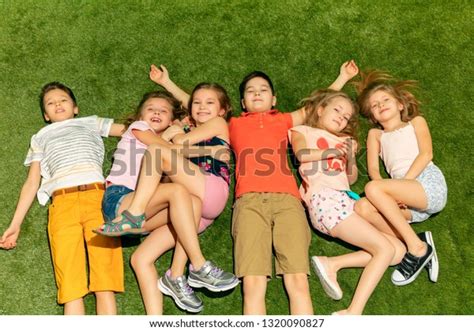 Group Happy Children Playing Outdoors Kids Stock Photo 1320090827