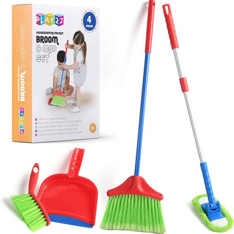 Kids Cleaning Set 4 Piece Toy Cleaning Set Includes Broom Mop Brush