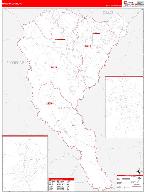 Marion County Sc Zip Code Wall Map Red Line Style By Marketmaps Mapsales