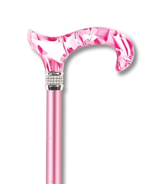 Ladies Pink Pearl Designer Adjustable Cane With Rhinestone Collar