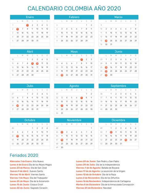 Calendario Colombia 2020 Pdf Calendario