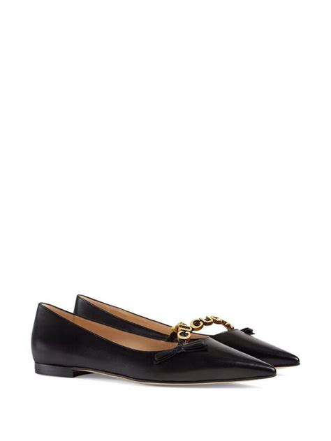 Gucci Womens April Pointed Leather Flat Shoes In Black Editorialist