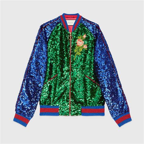 Embroidered Sequin Bomber Gucci Womens Bombers And Leather Jackets