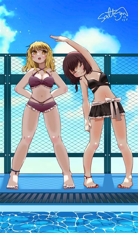 Salt Seasoning Maribel Hearn Usami Renko Touhou 2girls Barefoot Bikini Black Bikini