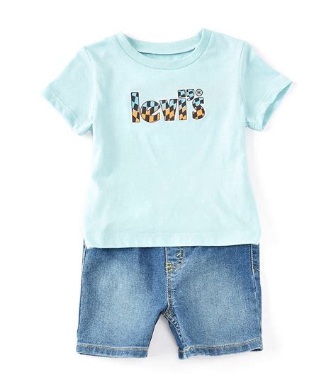 Levis® Baby Boys 12 24 Months Short Sleeve Checkered Logo Denim Short