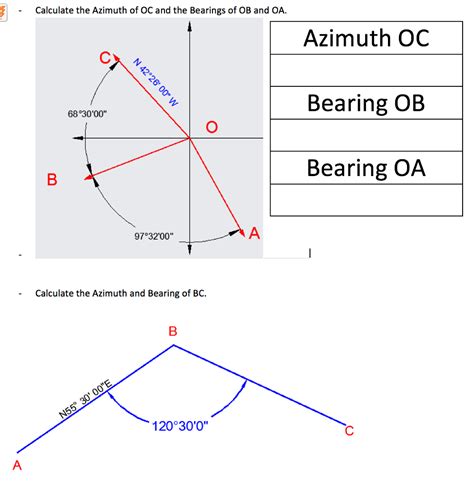 Solved Calculate The Azimuth Of Oc And The Bearings Of Ob Chegg Com