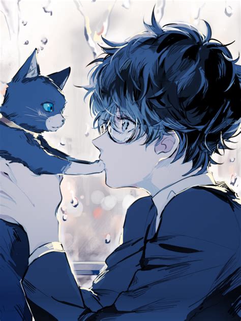 Download 600x800 Persona 5 Kurusu Akira Anime Boy Cat