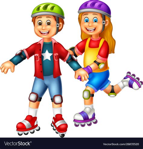 Funny Boy And Girl Playing Roller Skate Cartoon Vector Image