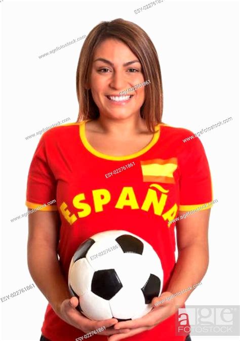 Laughing Spanish Girl With Football Stock Photo Picture And Low