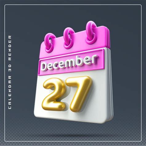 Premium Psd 27th December Calendar Icon 3d Render