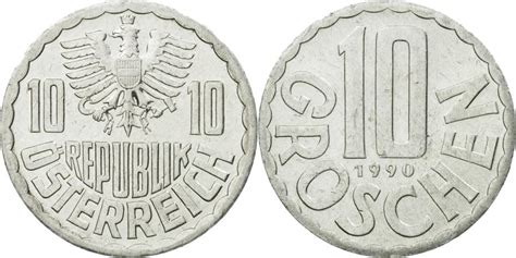 Coin Austria 10 Groschen 1990 Vienna Aluminum Km2878