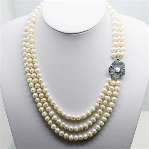 Fashion Popular Natural White Pearl Necklace 3rows Neck Chain Shell