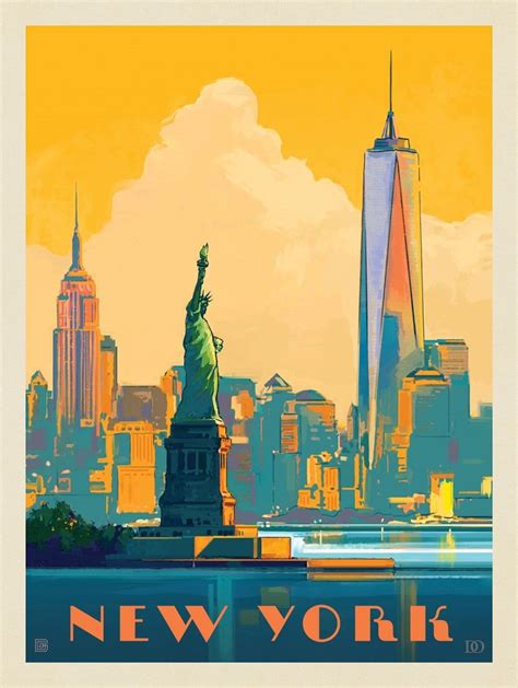 New York City Skyline Glow Anderson Design Group Vintage Poster Design Travel Posters Art