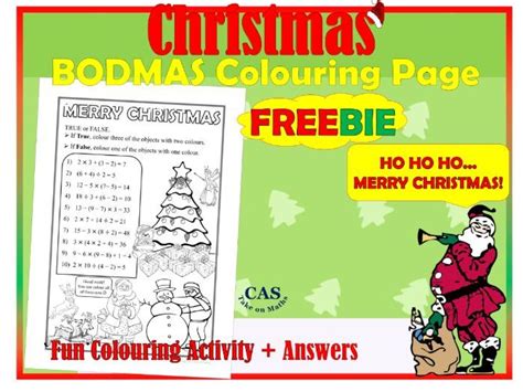 Christmas Colouring Page Freebie Order Of Operations Bodmas
