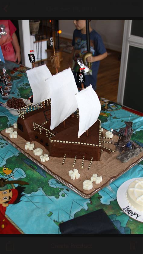 Summon ye' mateys to the buffet with coordinating tableware. Pirate ship cake | Pirate ship cakes, Kids party, Table decorations