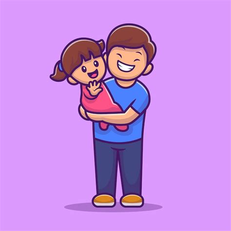 Premium Vector Cute Father And Daughter Cartoon Icon Illustration