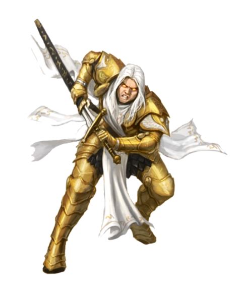 Male Aasimar Paladin In Gold Armor Pathfinder Pfrpg Dnd Dandd 35 5th
