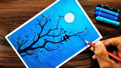 Moonlight Drawing For Beginners With Oil Pastel Step By Step Youtube