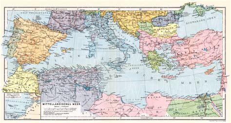 Old map of Mediterranean countries in 1909. Buy vintage map replica poster print or download picture