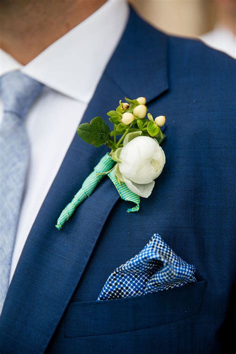 Ranunculus Boutonniere With Polka Dot Pocket Square