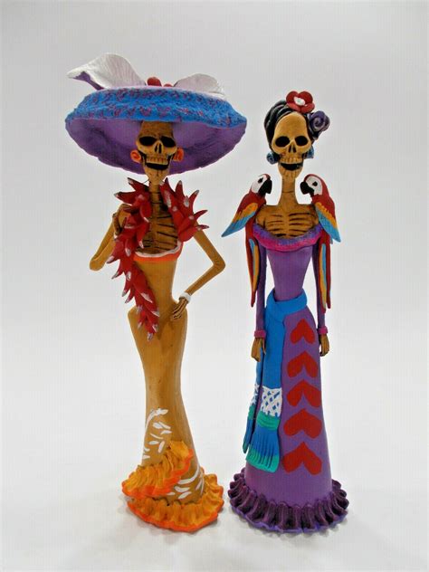 2 Catrina Set Handmade Clay Sculpture Figurines Lot Mexican Etsy