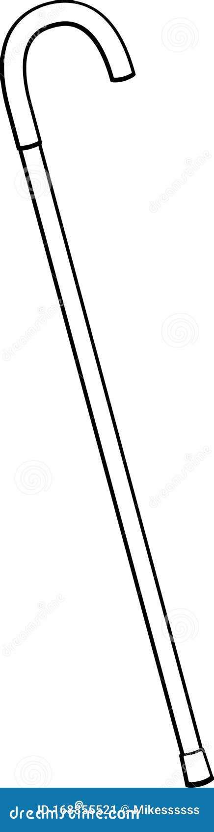 Walking Cane Illustration In Black And White Color Cartoon Vector