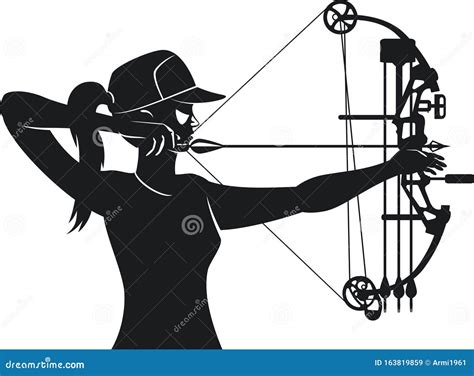 Female Aiming With Compound Bow Stock Vector Illustration Of Gothic