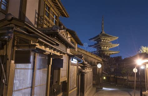 Night Scene Of Old Street In Historical City Kyoto Japan Stock Image