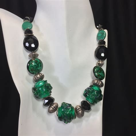 Emerald Green Necklace With Lampwork Glass Crystals Etsy