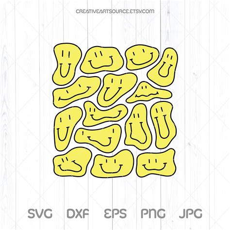 Yellow Squished Wiggly Smiley Faces Svg Png Smiling Face Etsy Uk