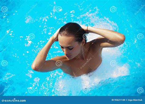 Beautiful Woman In A Swimming Pool Stock Photo Image Of Rest Pool