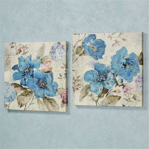 Blue Floral Delight Canvas Wall Art Set