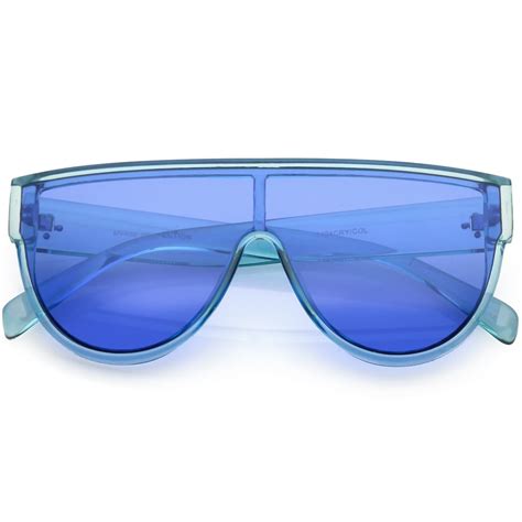 Sunglassla Oversize Flat Top Shield Aviator Sunglasses Colored Mono