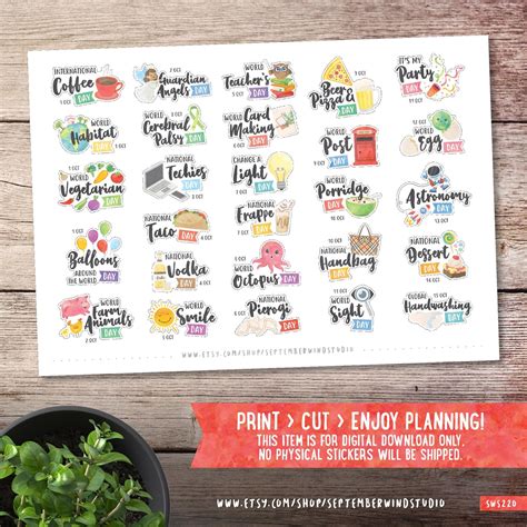 October Wacky Holidays Printable Planner Stickers Watercolor Etsy