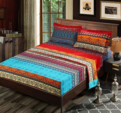 Hnnsi 4 Pieces Bohemian Duvet Cover And Fitted Sheet Sets King Size