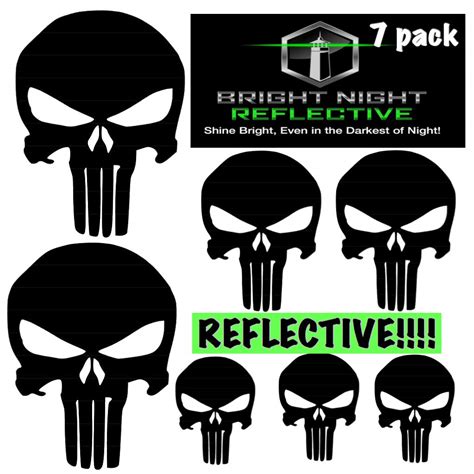 Buy Punisher Skull Sticker Pack Decal Set Black Reflective 2 Large